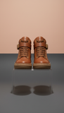 Sneaker montante cuir moka et or